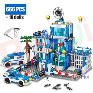 SWAT Police Station Military City Model Set Prison Car Policeman Boat Figures Building Blocks DIY Toy for Kids Boys Gift