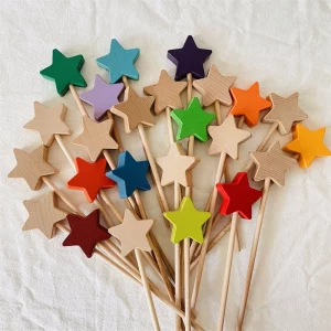 Wooden Star Wand Nordic Decor Wood Toys Natural Rainbow Wand Kids Pretend Play Open Ended Toys Fairy Stick Magic Wand 22.5 X 5cm